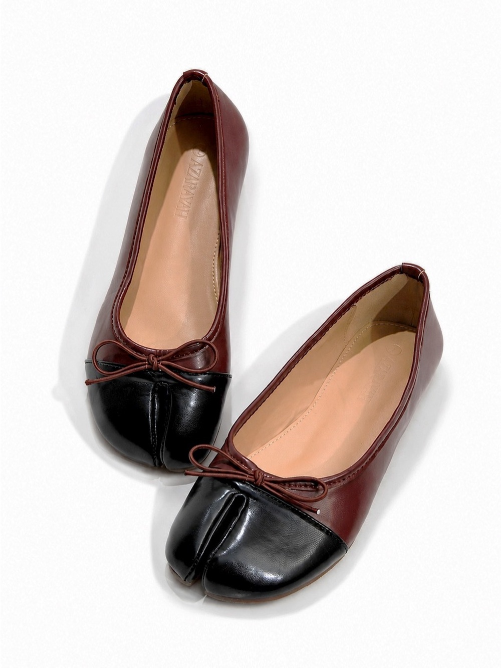 Tabi Women’s Two-Tone Ballet Split Toe Flats - Black & Brown